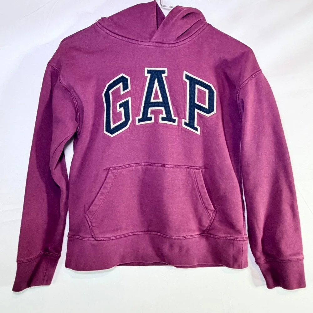 Gap Kids Logo‎ Hoodie Maroon Purple Fleece Sweatshirt Size L 10 Large Arch Logo